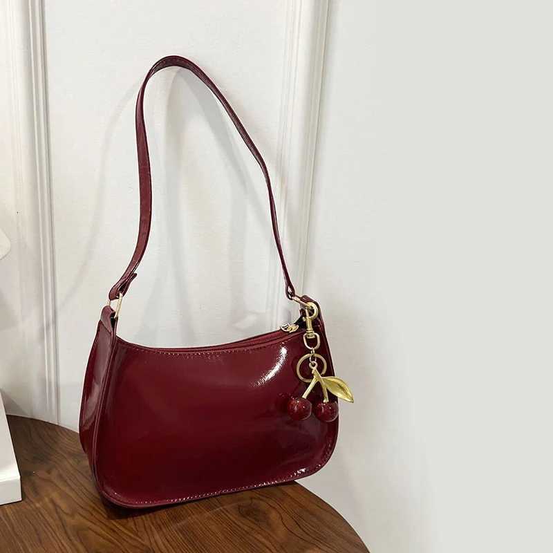 Solid Color PU Leather Women Shoulder Bags Fashion Ladies Cherry Pendant Handbags Purse Casual Design Female Hobos Underarm BagT251205