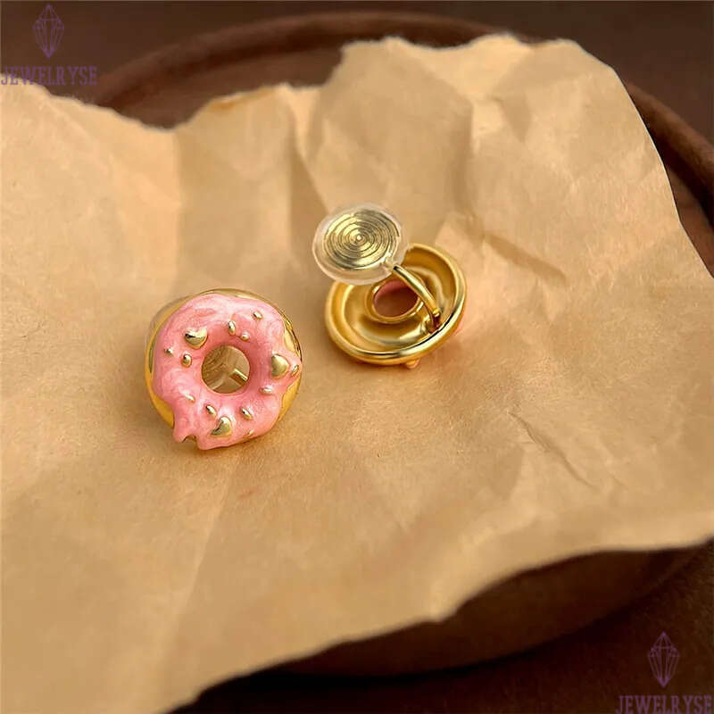 cute new 18k gold designer doughnut stud earring for woman home school luxury earrings womens ear clip jewelry S925 silver needle girls friend birthda