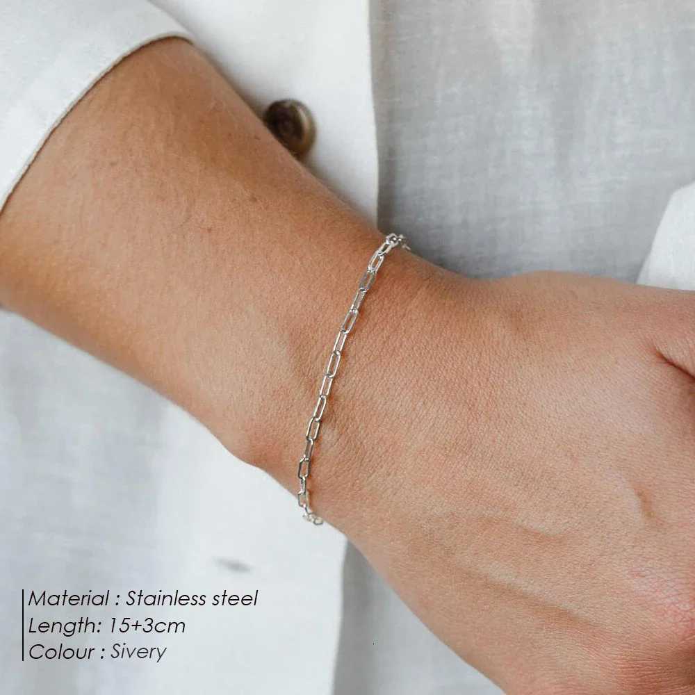 eManco Exquisite Minimalist Link Chain Bracelet Stainless Steel Silver Color Womens Daily Fashion Gatherings Gifting W251206