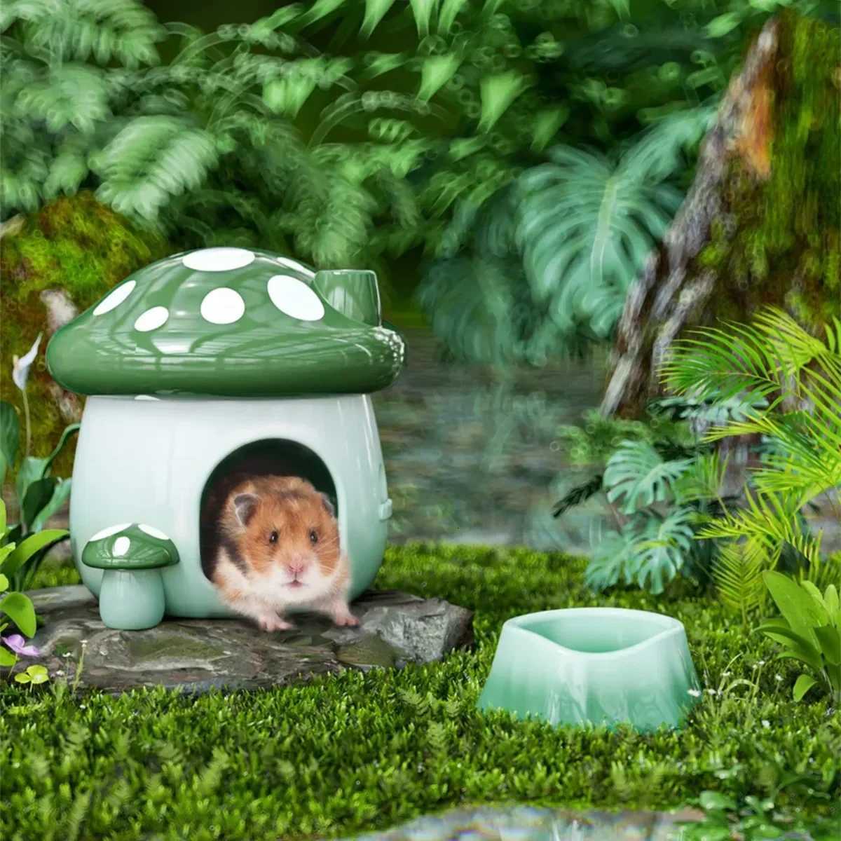 Cute Pet Items House Mushroom Hamster Cage Ceramic Small Pet Rabbit Ferret Bowl For Rat Chinchilla Hedgehog Pet Products ASTDYZ M251206