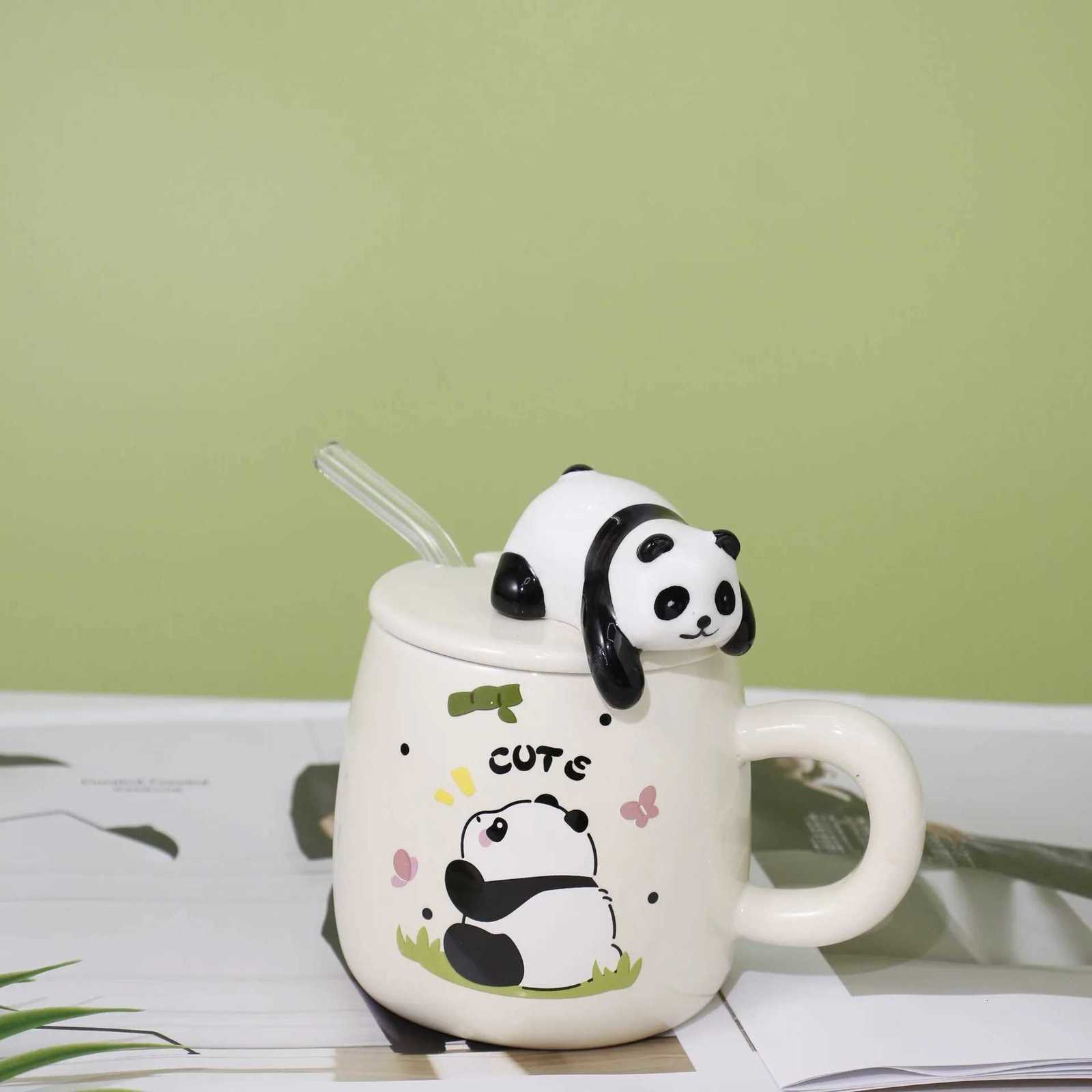 420ml Cute cartoon panda Mug Ceramic Hand-painted Pattern Mug with Lid Spoon Coffee mugs Milk Tea Mugs Breakfast Cup Gift Cup M251206 - view 6