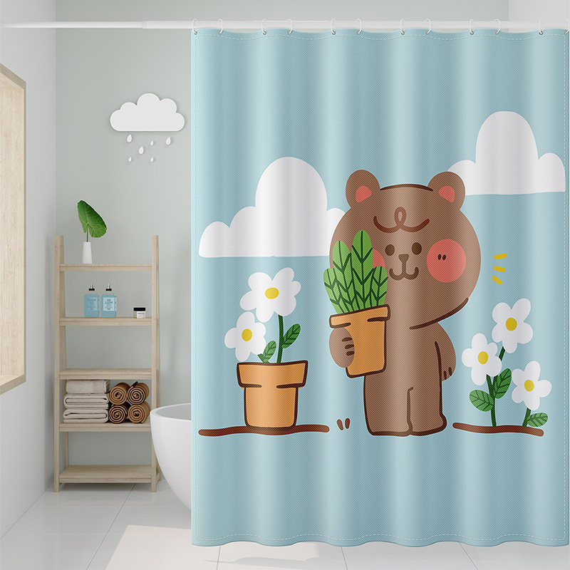 YL-37904 Cartoon Digital Print Shower Curtain, Bathroom Curtain, Partition Curtain, Hanging Curtain, Anti-mildew Shower Curtain