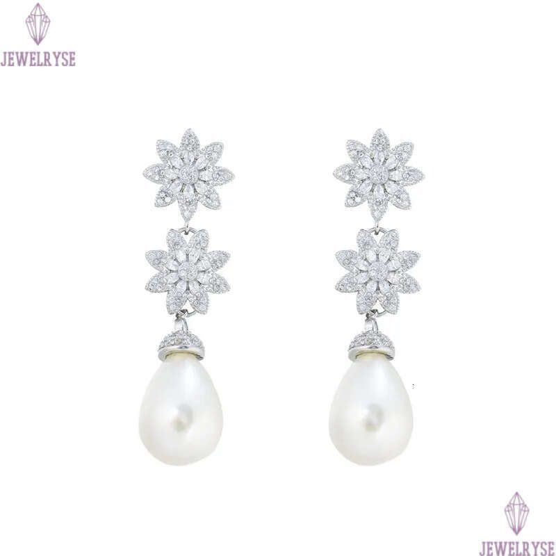 Charm Flower Imitation Pearl Designer Earring for Woman Wedding Luxury White AAA Cubic Zirconia Drop Stud Diamond Earrings S925 Sterling Silver Needle