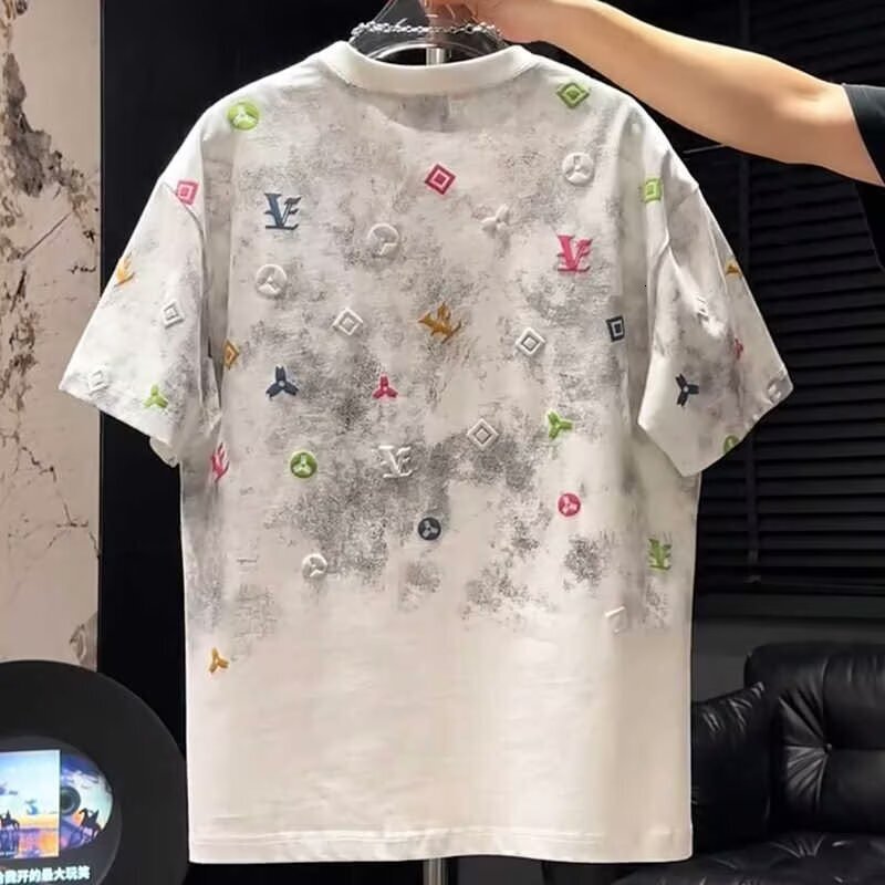 Designer Luxury Clothing Fashion Tie-dye High-end Round Neck 2025 Summer New Short Sleeve Light Luxury Trendy Loose T-shirt Half Sleeve Men