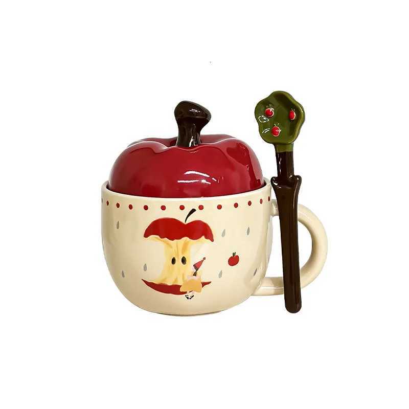Cute Cartoon Apple Ceramic Mug with Lid Spoon Creative Coffee Milk Cup for Office Home Use M251206 - view 6