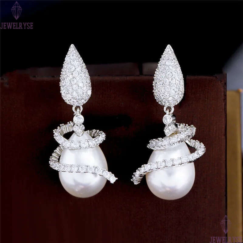 Elegant Long Faux Pearl Bridal Designer Earring for Wedding AAA Cubic Zirconia Drop Dangle Women Bridesmaid Earrings Engagement Fashion Luxury Jewelry
