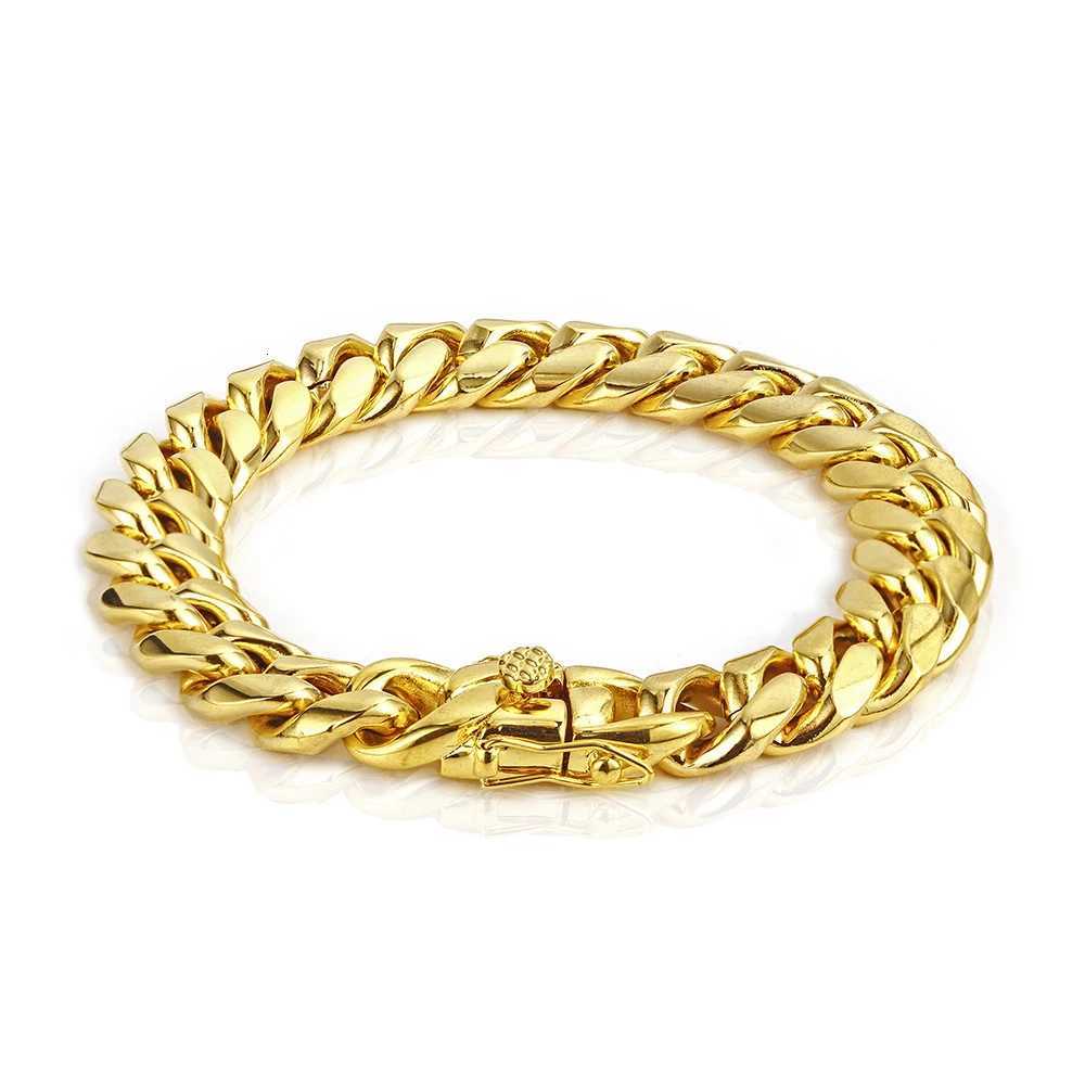 6mm-14mm18k Gold Plated Stainless Steel Cuban Bracelets Curb Cuban Link Chain Bracelets For Hiphop Jewelry W251206