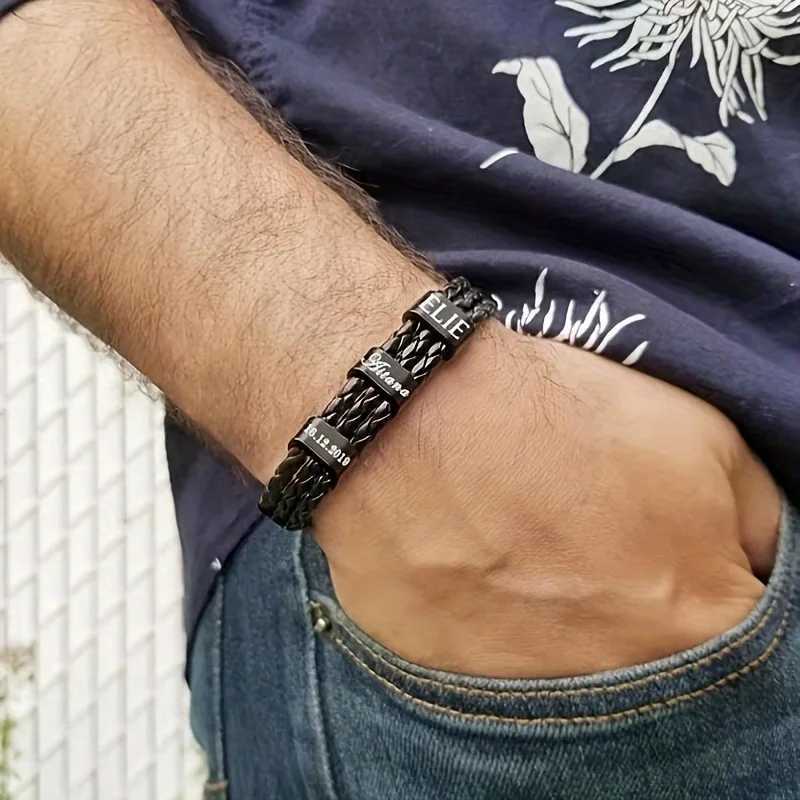 Customized Stainless Steel Bracelet for Men Personalized with 1-5 Names Gift for Dad Grandpa Uncle Husband Fathers Day Gifts W251206