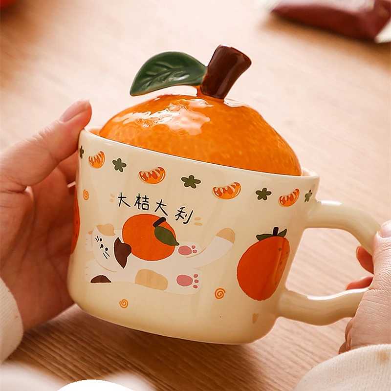 New Years Orange Water Cup Female Birthday Gift Handheld Ceramic Cup Cute Office Mug with Lid M251206 - view 3