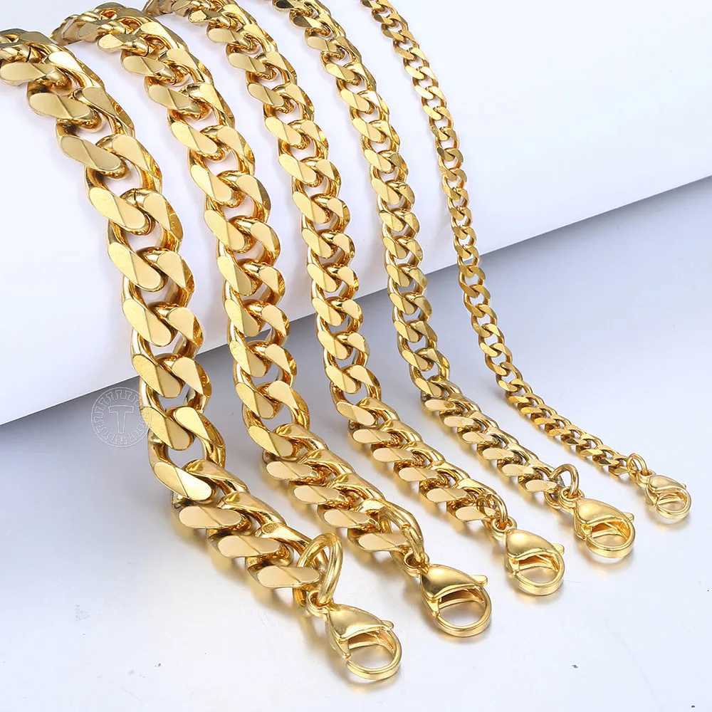 3-11MM Gold Color Stainless Steel Bracelets For Men Women Unisex Curb Cuban Link Chain Simple Wrist Jewelry Gifts W251206