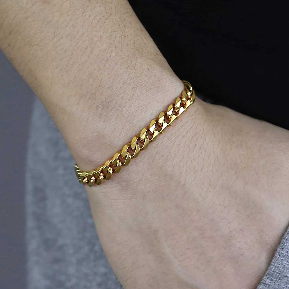 3-11MM Gold Color Stainless Steel Bracelets For Men Women Unisex Curb Cuban Link Chain Simple Wrist Jewelry Gifts W251206