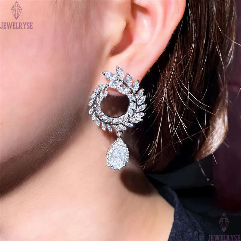 Luxury Bride Wedding Charm Long jewelry designer Silver earrings South American Water Drop Pearl White Blue Red AAA Cubic Zirconia Copper Earring For 