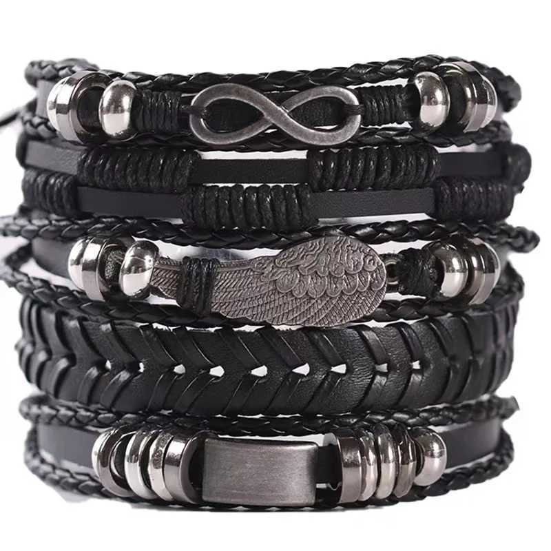 4-6pcs/set Mens Bracelets with Wing Evil Eye Infinity Black Vintage Fashion Star Design Male Bangle Wholesale Jewelry Gift W251206
