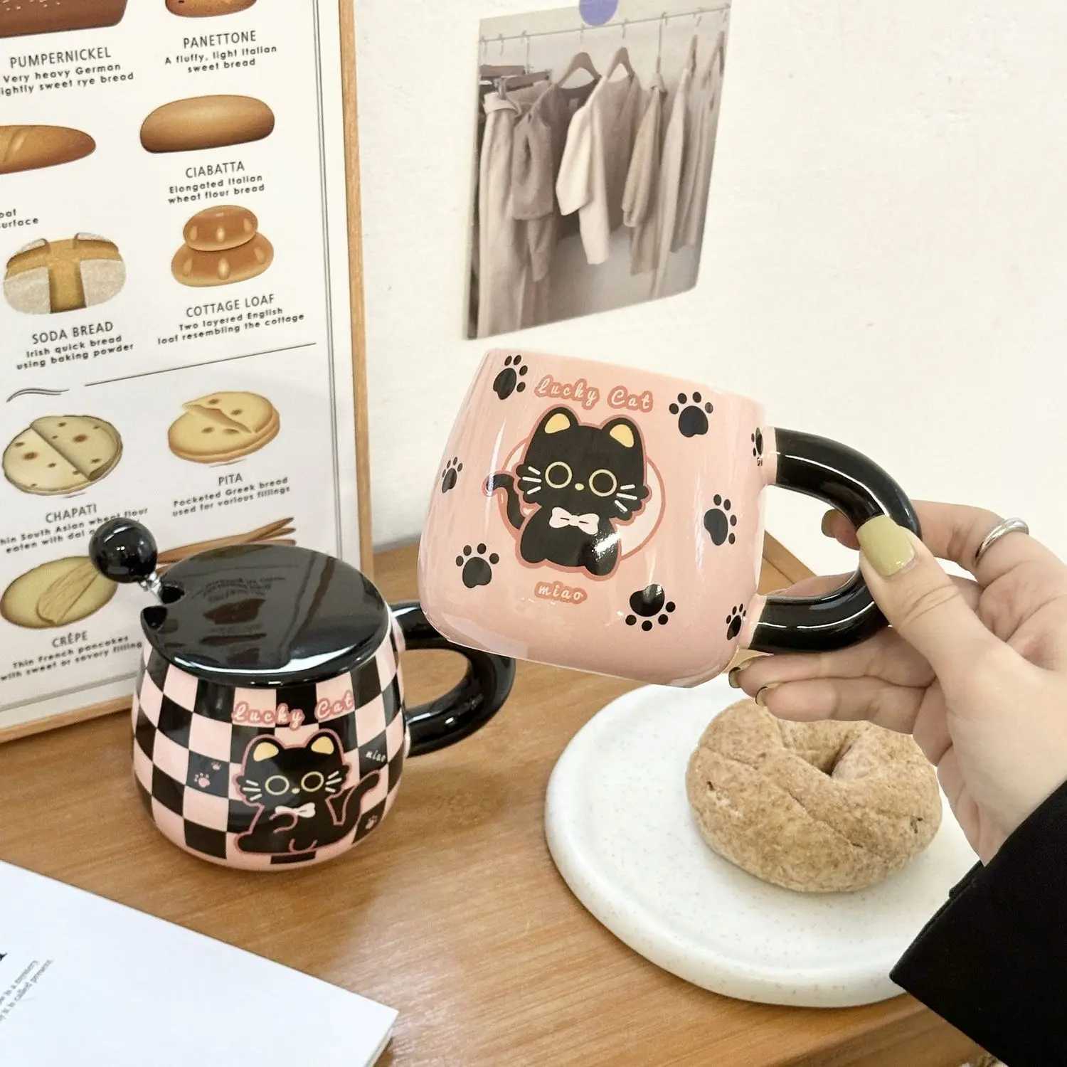 High Looks Cat Mug with Lid Spoon Rabbit Breakfast Milk Cups Ceramic Coffee Mugs Gift Box Christmas Birthday Gift Kawaii Cup M251206 - view 3