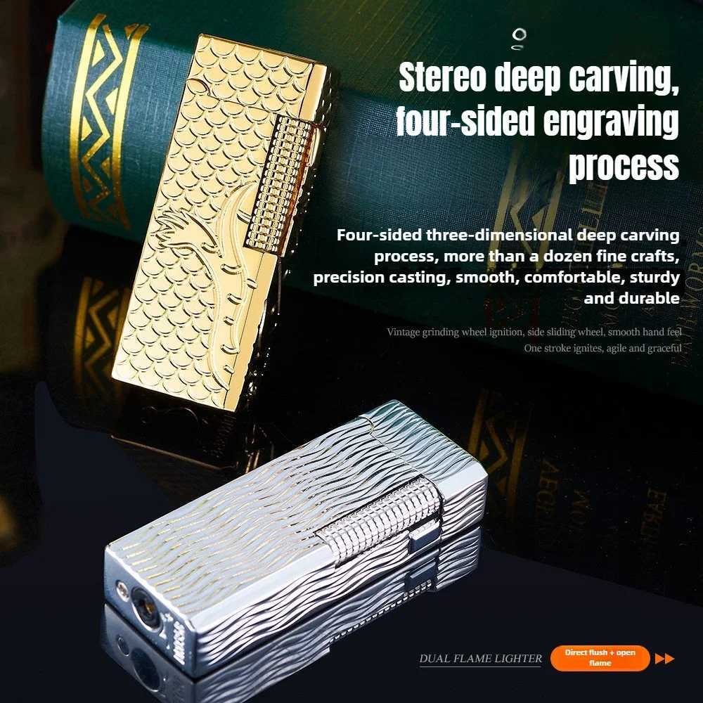 DERUI New Narrow Version Gas Lighter Dual Flame Switching Exquisite and Cpact Metal Grinding Wheel Gift for Men and Wen H251206