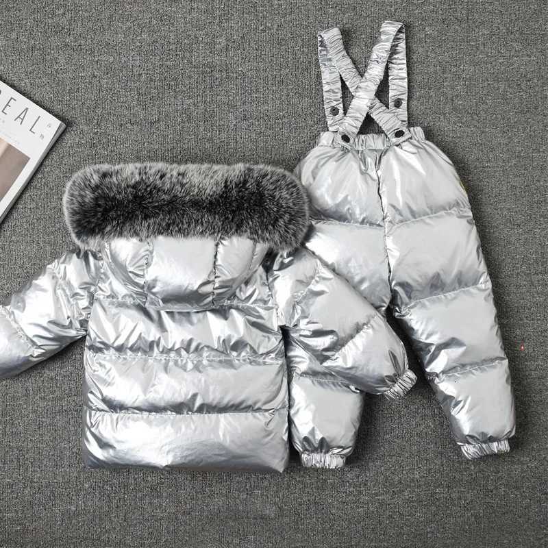 RAISE Winter Children Boy 2PCS Clothing Set Real Fur Waterproof Duck Down Jacket Snowsuit Kid Boy Skiny Sticker Overall Ski SuitW251206