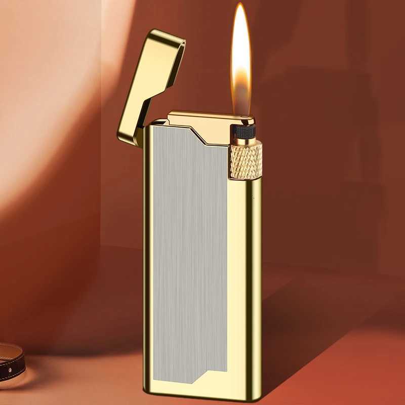 New Personality Portable Metal Slender Wheel Lighter Butane Gas Open Flame Lighter Mini Cigarette Lighter Gadget Mens Gift H251206