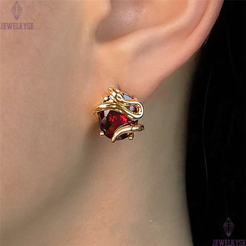 new original red CZ stud designer earring for woman 18k gold snake AAA cubic zirconia earrings ear clip jewelry S925 silver needle womens birthday fri