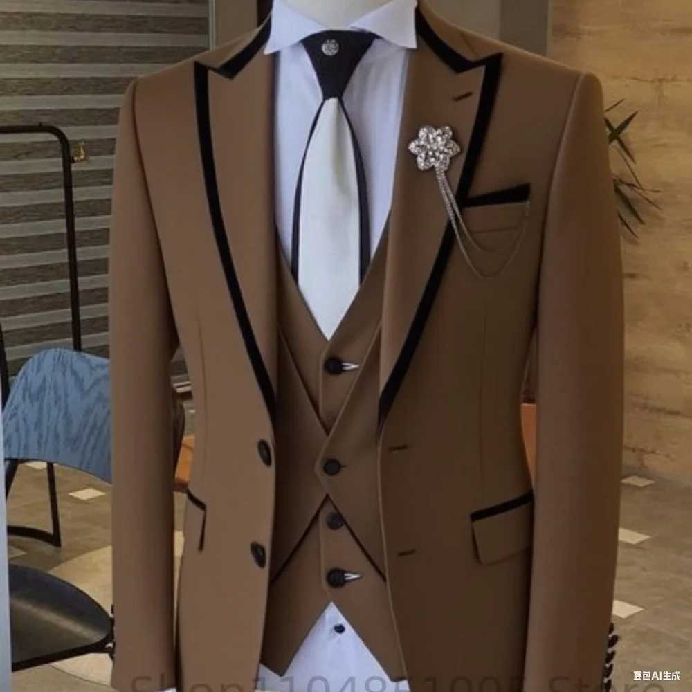 Mens Solid Slim Fit 3-Piece Business Suit Set wiTH Blazer VEST And Pants for Wedding Party Fashion Tuxedo a02 M260313