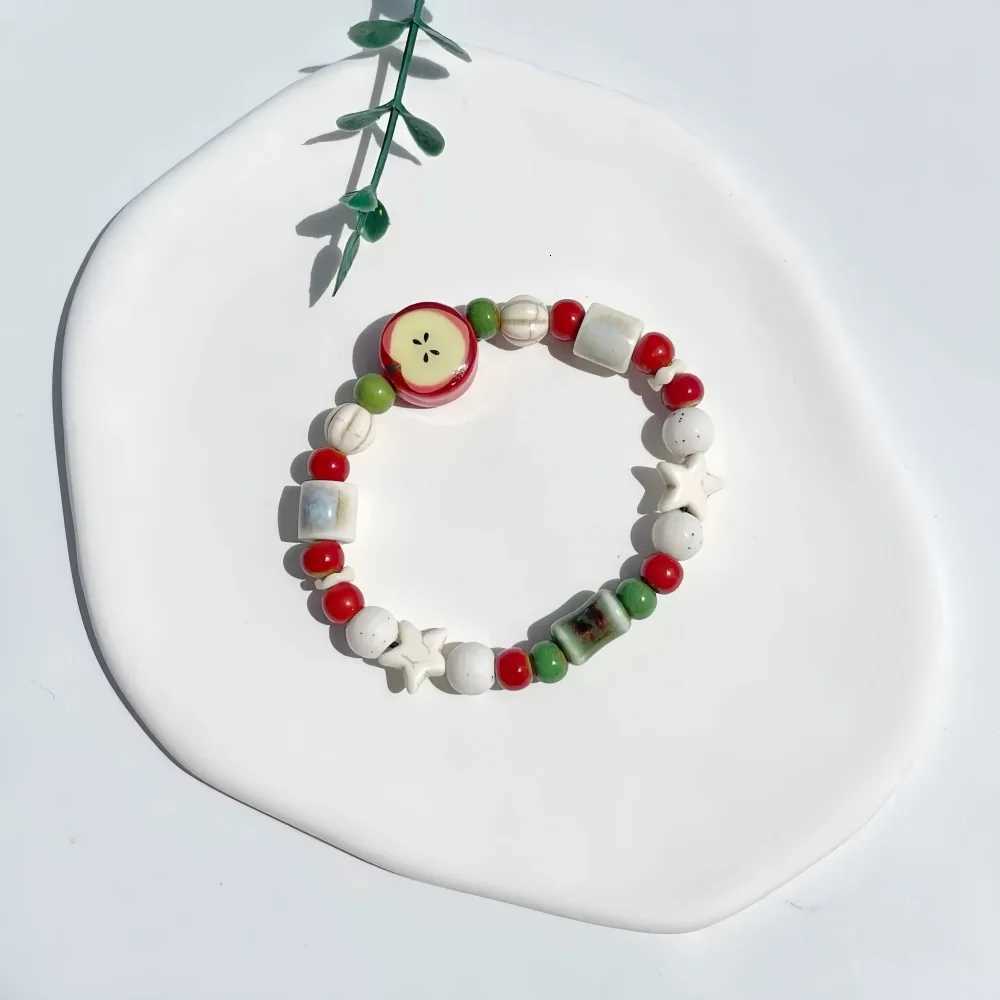 Retro imitation Apple Ceramic Bead Bracelet Cute Color Mixed Star Women Bracelet Fashion Design Jewelry Trend Accessories W251206