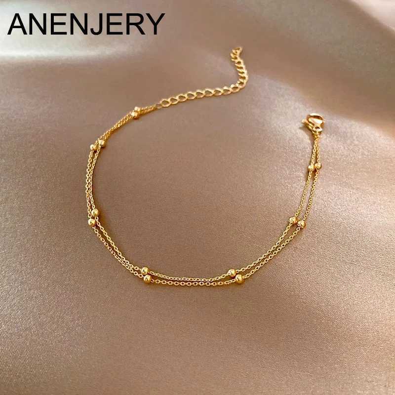 ANENJERY Small Ball Bracelet for Women Vintage Gold Plated Color Cuff Bracelets Women Statement Chain Jewelry Pulsera Wristband W251206