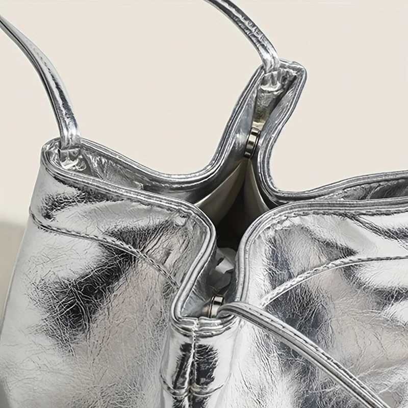 Sparkling Silver Mini Fashion Drawstring Bucket Bag PU Sparkling Handbag Womens Fashion Handbag and WalletT251206