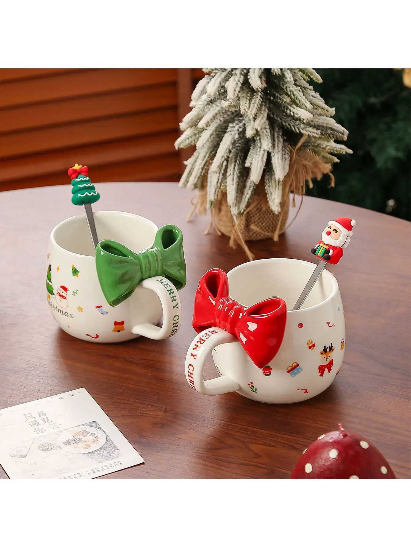1pc Christmas Bow Mug Reusable Washable Coffee Milk Cup Suitable as Gifts for Christmas New Year Holiday Birthday Party M251206 - view 3