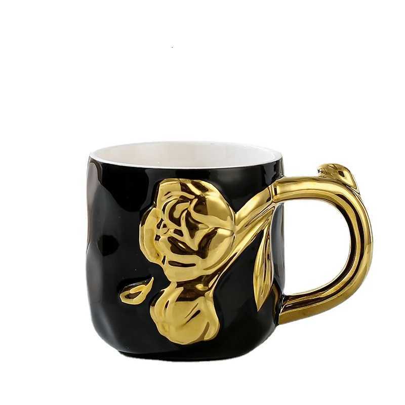 Electroplated Gold Coffee Mug Ceramic Breakfast Milk Mug Large Capacity Embossed Three-dimensional Rose Ornament Water Cup Gift M251206 - view 6
