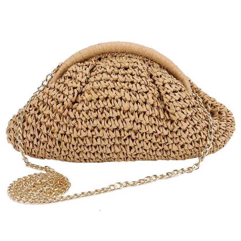 Women Straw Woven Bag Chain Strap Fashion Shoulder Bag Large Capacity Weaving Satchel Bag Solid Color for Party VacationT251206