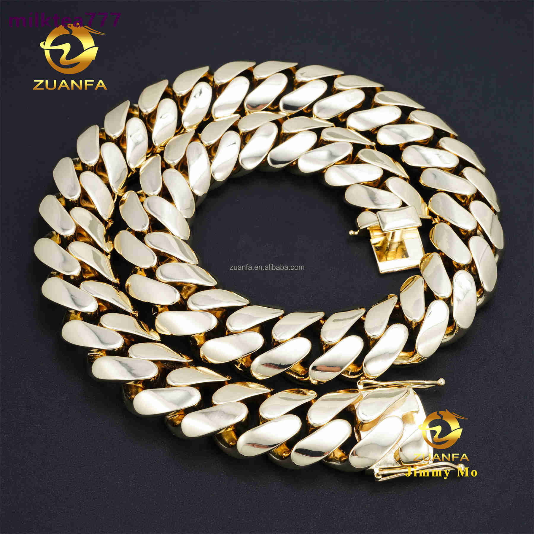 Fashion Style Rapper Bass Material 14k Gold Plated 35MM Big Guy Hip Hop Style Iced Out Diamond Miami Cuban Link Chain Plain