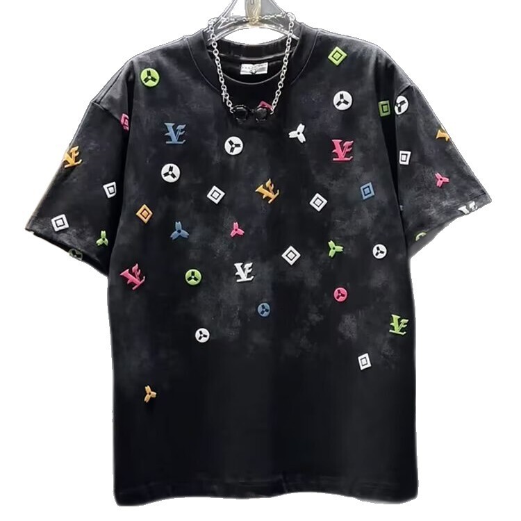 Designer Luxury Clothing Fashion Tie-dye High-end Round Neck 2025 Summer New Short Sleeve Light Luxury Trendy Loose T-shirt Half Sleeve Men