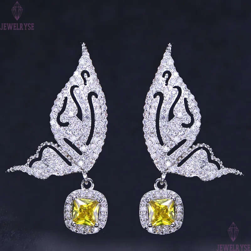 Fashion Butterfly Earrings jewelry Charm designer earrings Bride Wedding 925 Sterling Silver Post Yellow Blue AAA Cubic Zirconia Copper Earring For Wo
