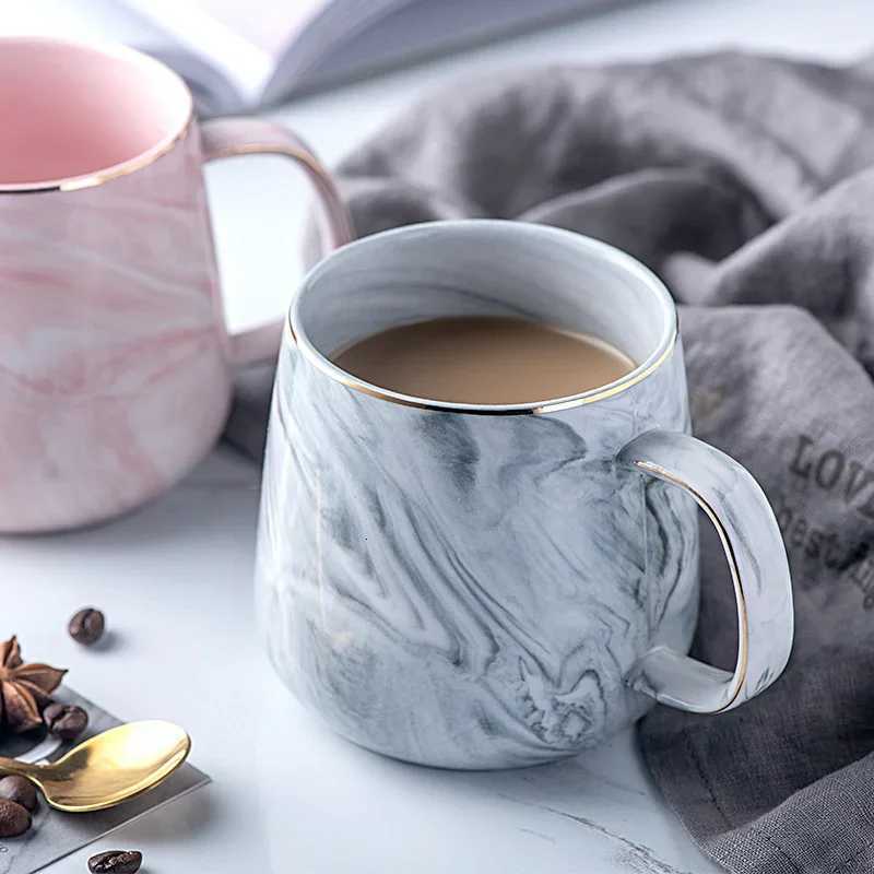 Nordic Ins Style Ceramic Mug Marbled Gold Rim Coffee Cup Oatmeal Breakfast Cup Valentines Day present Couple water cups M251206 - view 4
