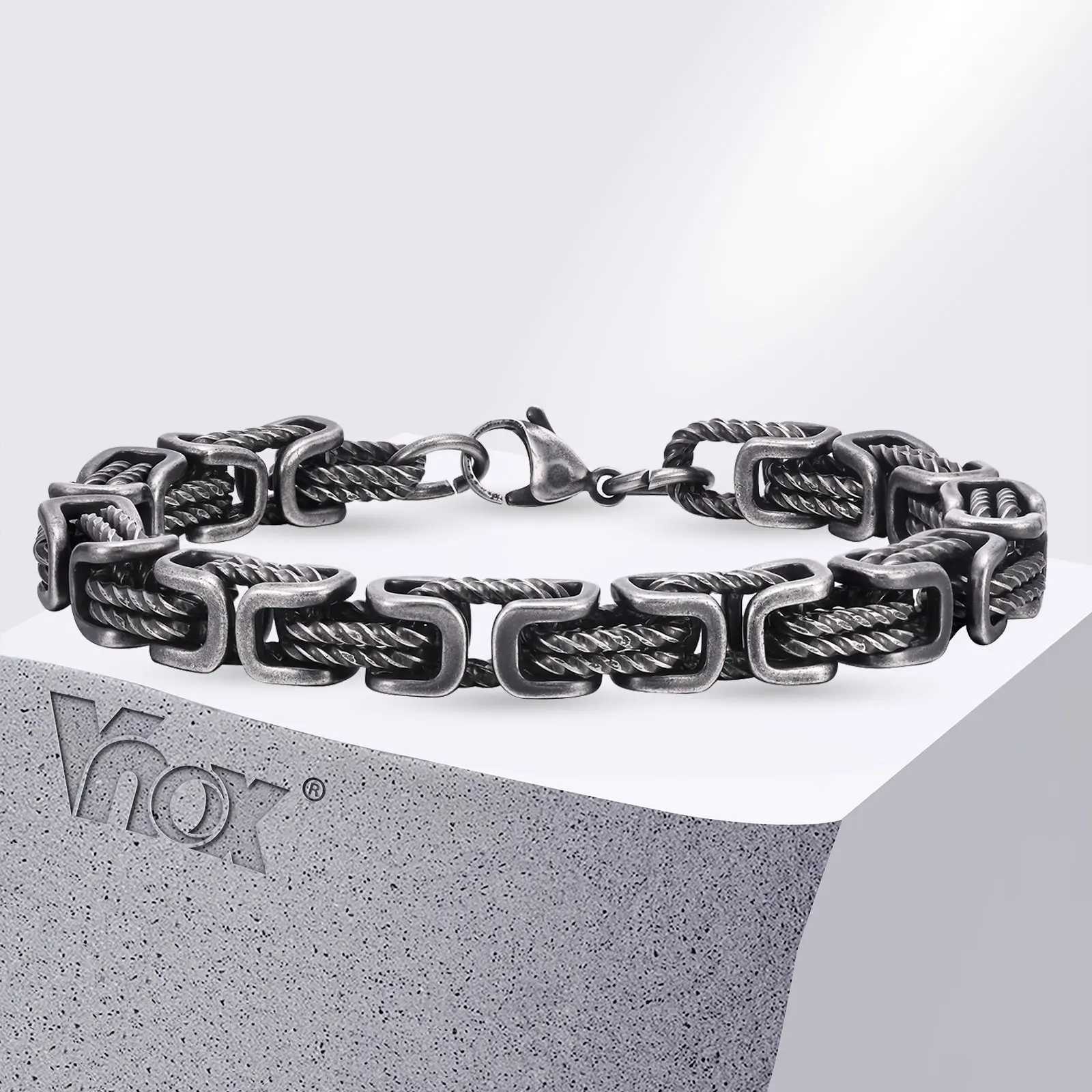 Vnox 8mm Vintage Byzantine Bracelets for Men Oxidized Bold Square Links Chain Wristband Viking Punk Fathers Day Gift to Dad W251206