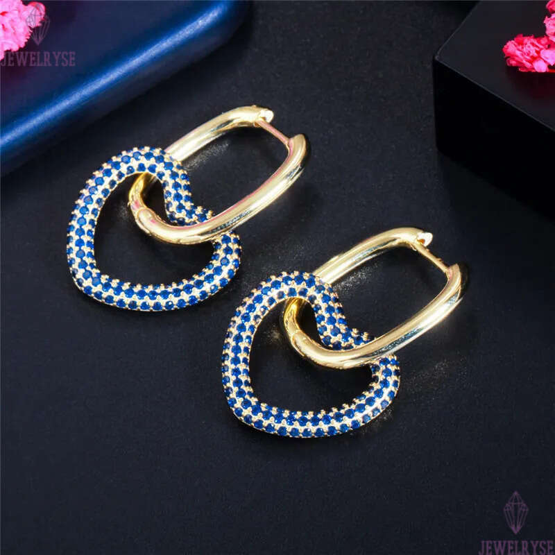 Fashion Cute Colorful AAA Cubic Zirconia Charm Heart Star Earrings Designer Copper Double Loop Phase Buckle 18k Gold White Green Red CZ Earring For Wo