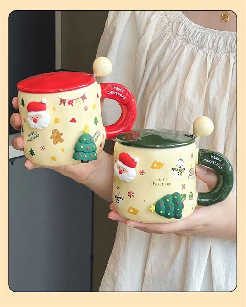 Cartoon Christmas Mug Household Cute Milk Ceramic Cup with Lid and Spoon Accompanying Gift Couple Coffee Cup M251206 - view 7