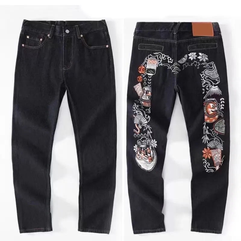 Mens Japanese evisujeans Fashion evisuly jeans with Embroidery evi jeans Men Retro mens Trousers Hipster Style Slim Fit Straight Leg Denim Jeans Pants for Casual