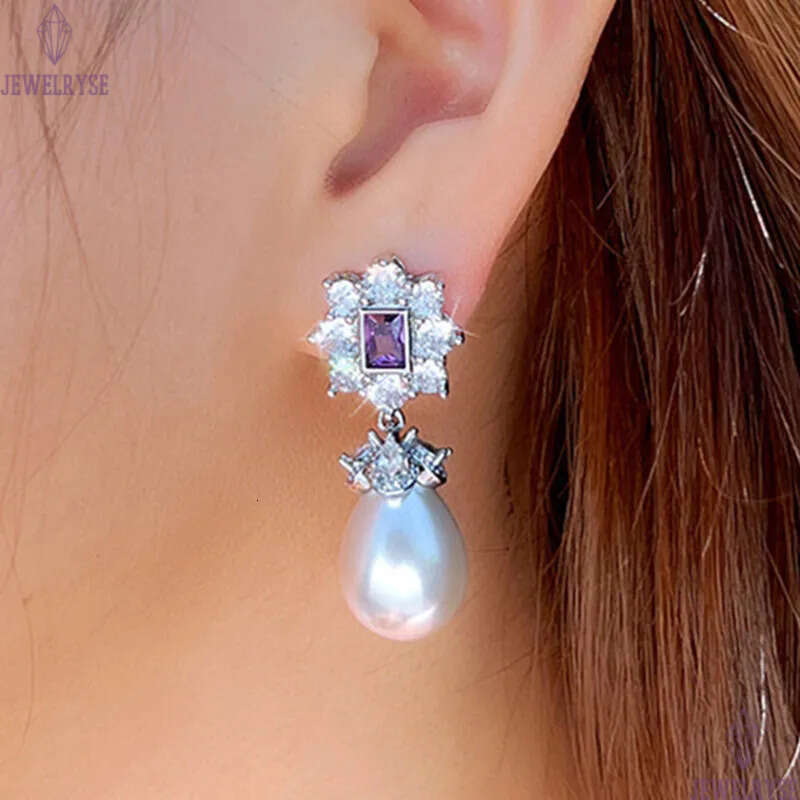 luxury wedding silver pearl earring designer for woman engagemen banque pary AAA zirconia womens charm diamond 18k gold earrings jewelry wed dangle wo