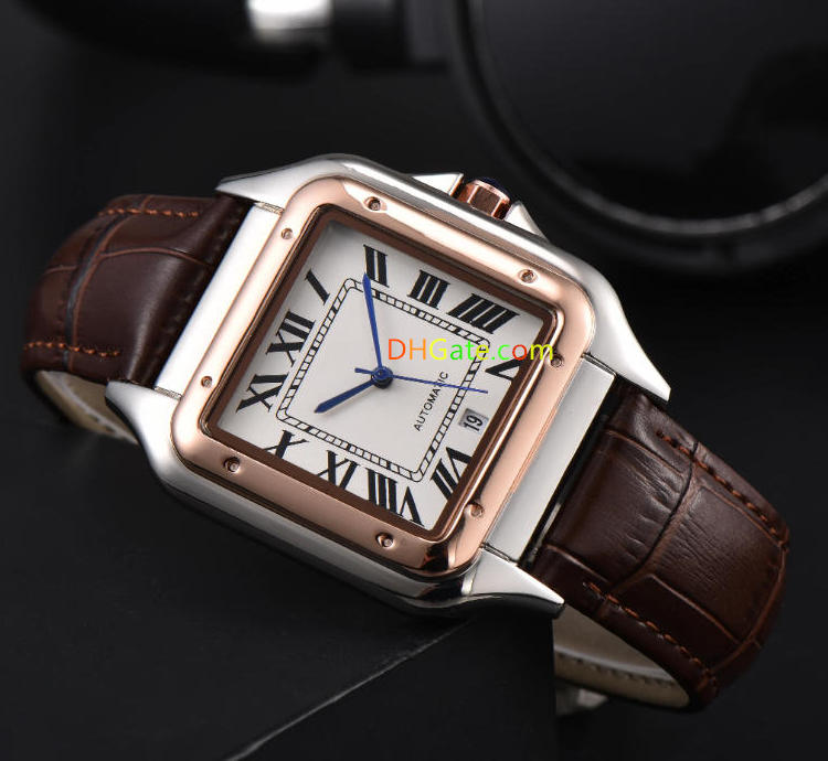 Classic Panthere Stainless Steel Leather Quartz Watch Men Top Quality Automatic Date Square Face Hot Sale Fashion Male Watches