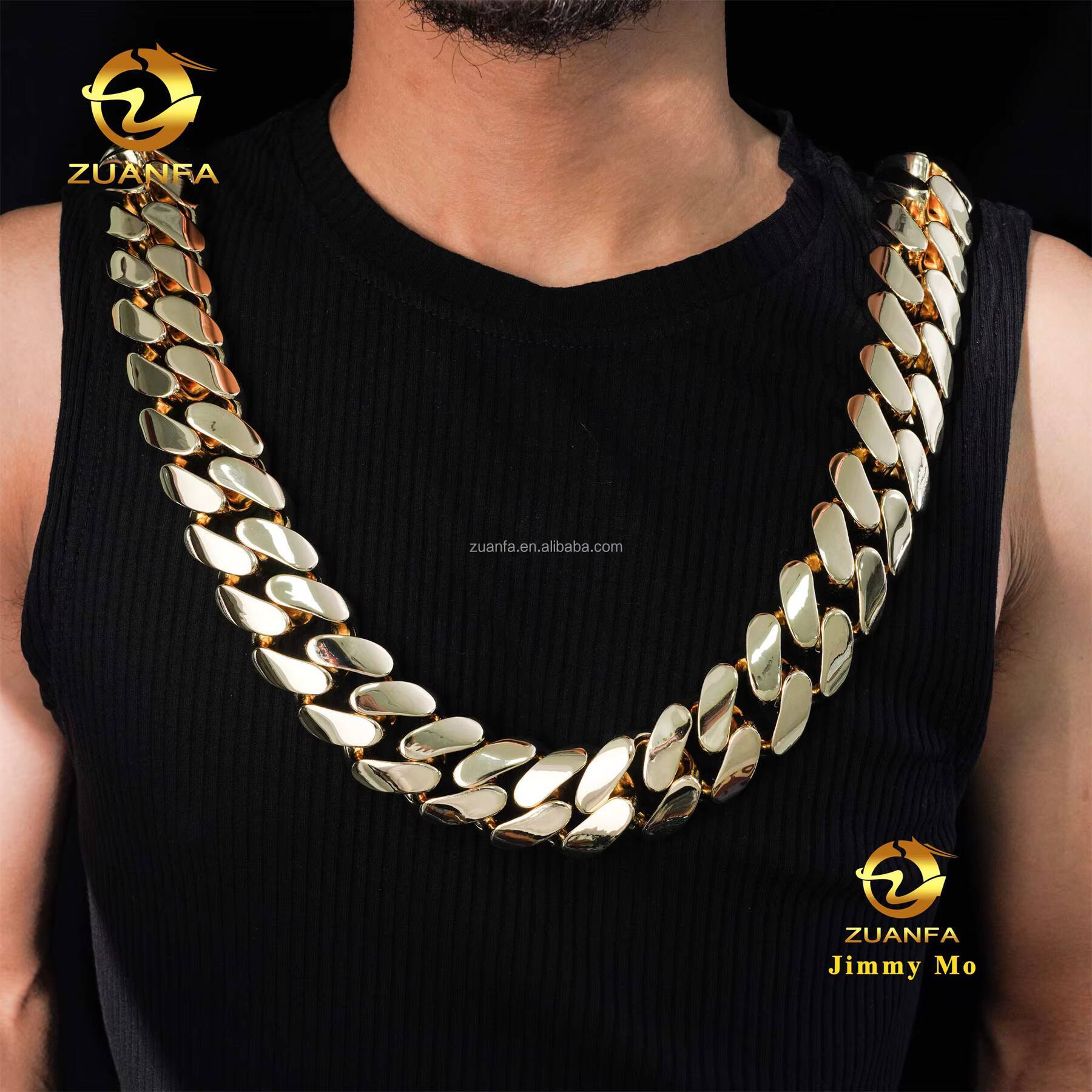 Fashion Style Rapper Bass Material 14k Gold Plated 35MM Big Guy Hip Hop Style Iced Out Diamond Miami Cuban Link Chain Plain