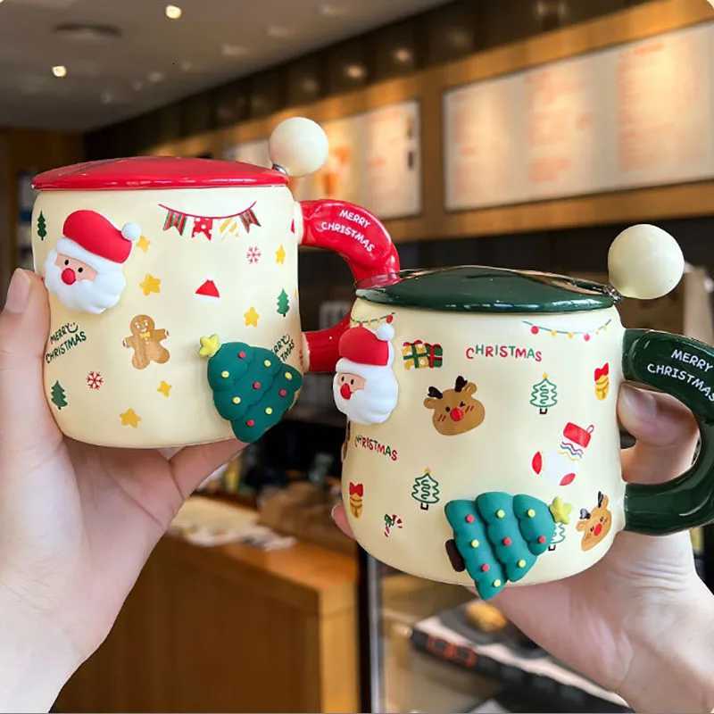 420ml Christmas Ceramic Cup Gingerbread Man Santa Claus Mug with Cap Spoon Afternoon Camellia Flower Tea Cup Breakfast Milk Mug M251206 - view 4