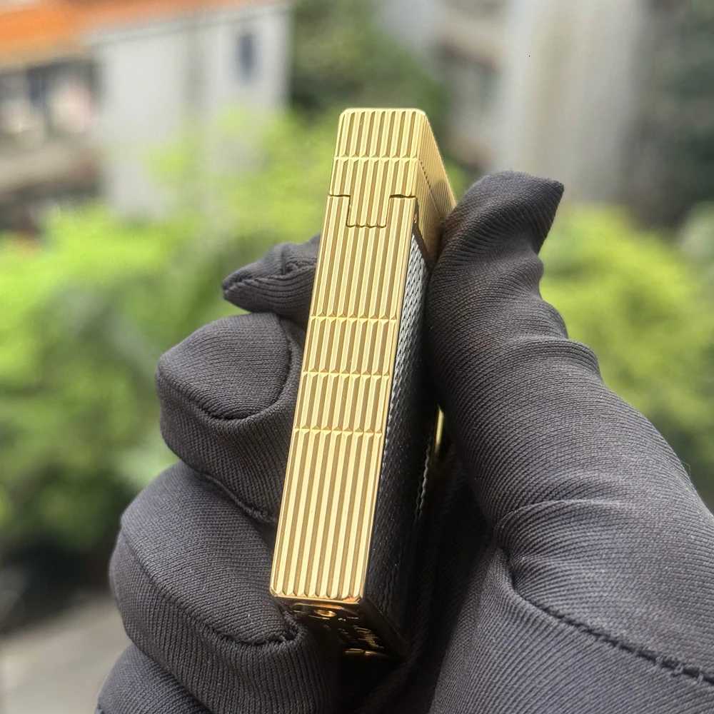 Double Grooves Cigarette Lighter Adjustable Sofe Flame Gas Lighter For Smokers Open Ding Sound Luxury Paris Lighter Mans Gift H251206
