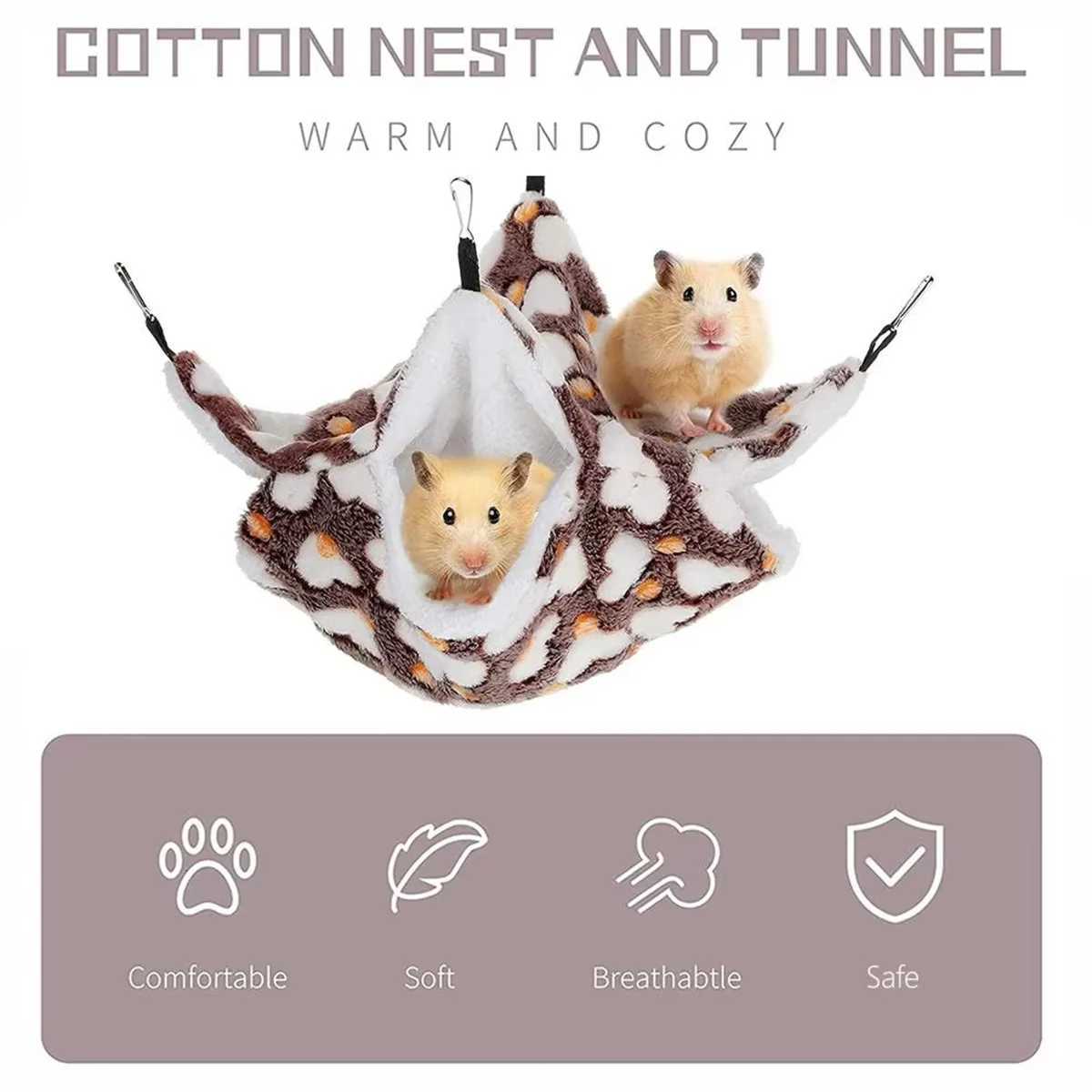 Double Layered Hamster Plush Hammock Cozy Warm Four Seasons Small Pet Hanging Nest Pet Supplies for Small Pet Hamster Guinea Pig M251206