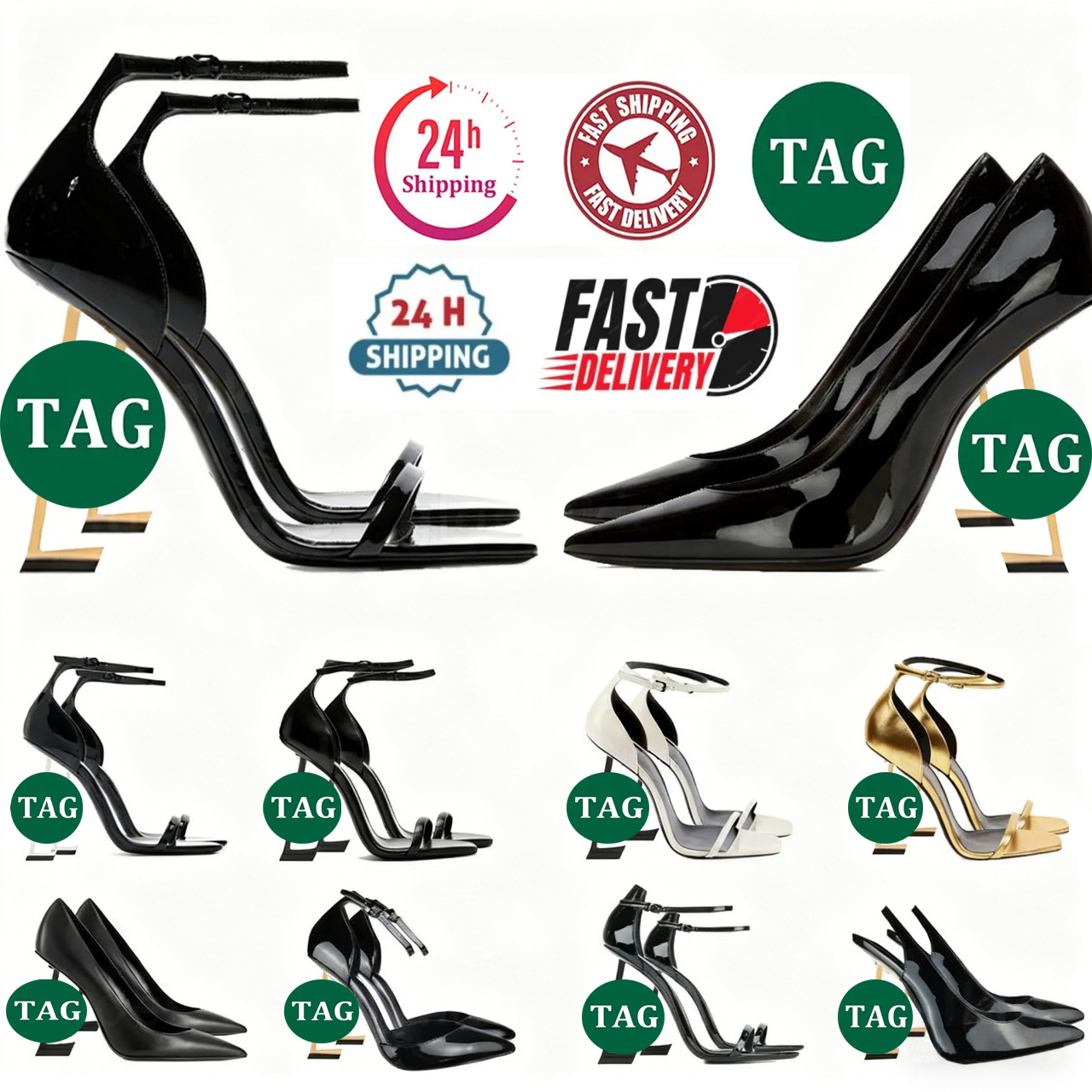 Women Mules Dress Shoes High Heels Designer Genuine Leather Pumps Lady Sandals Classic Style Wedding Slingback Heels Black Golden Gold 100mm 80mm Heel