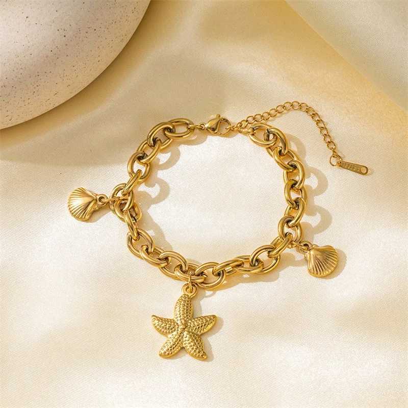 EILIECK 316L Stainless Steel Gold Color Starfish Moon Star Charm Bracelet For Women New Trendy Wrist Chain Jewelry Gift Party W251206