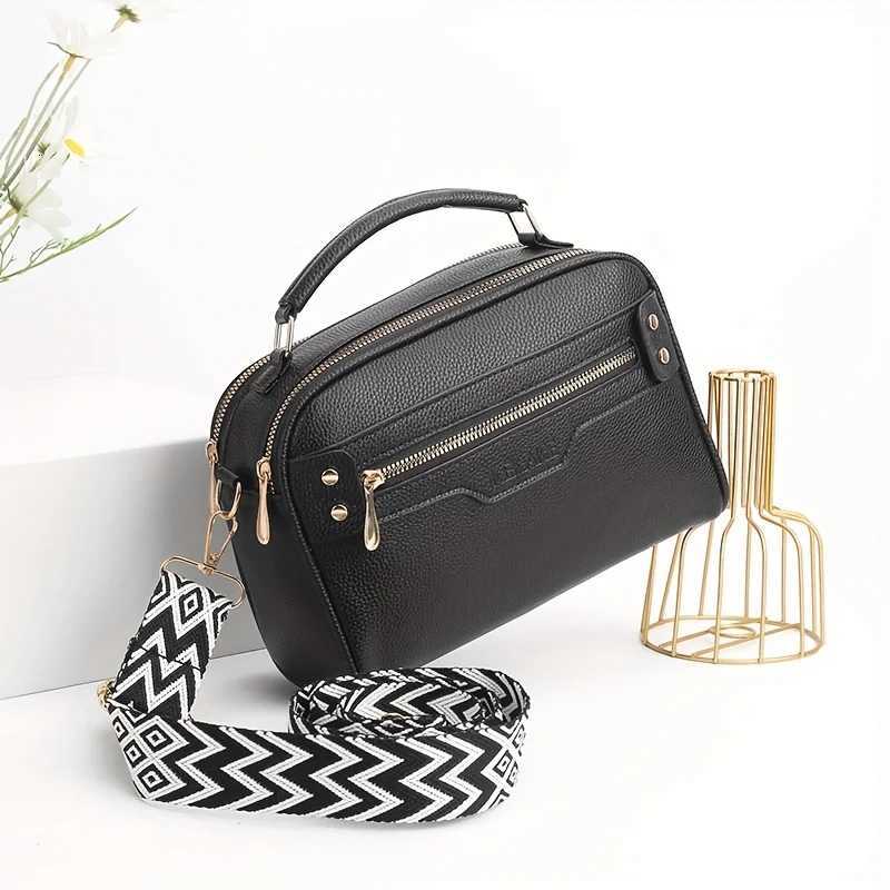 GELANDAI Women Leather Crossbody Bag Stylish Design with Geometric Strap Double Compartments for Daily Commute Casual OutingsT251205
