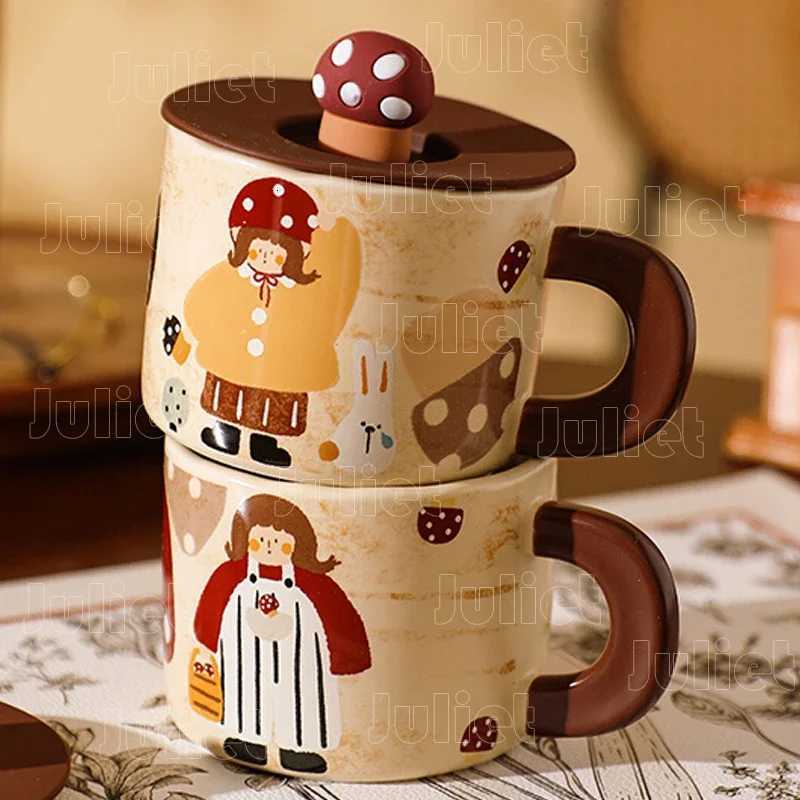 Creative Mug Nordic Style Ceramic Coffee Cups Household Decor Crafts Restaurant Cute Pattern Design Cup with Lid Breakfast Cup M251206