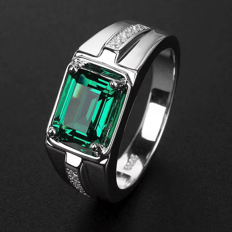LusterGem 10K 14K 18K Solid Gold Lab Grown Emerald With Moissanite Diamond Rings GRA 6x8mm 3ct for Men