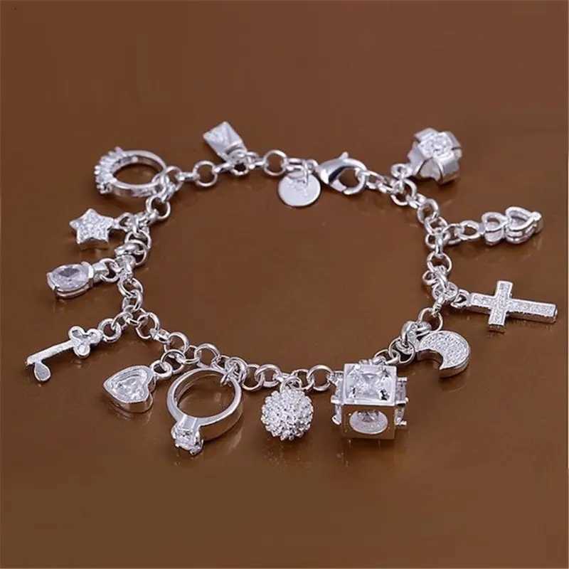 Bracelet European and American Silver Fashion Thirteen Pendant Bracelet Womens Multi-Element Jewelry Simple Style Bracelet Whol W251206