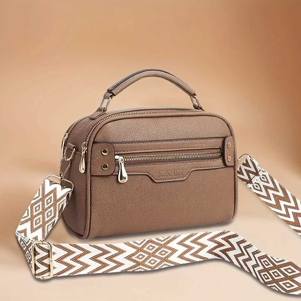 GELANDAI Women Leather Crossbody Bag Stylish Design with Geometric Strap Double Compartments for Daily Commute Casual OutingsT251205